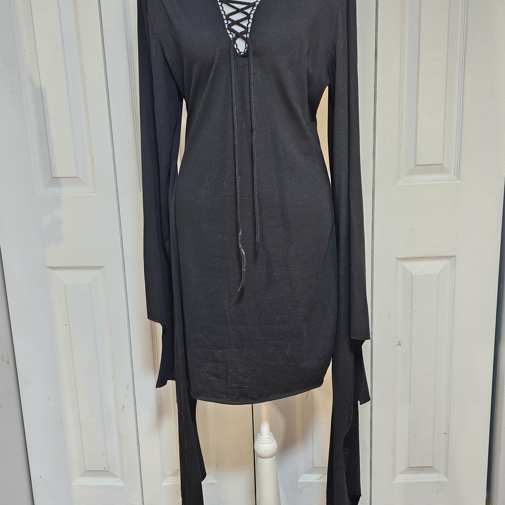 Dolls Kill Black Gothic Bell Sleeve Dress - Picture 3 of 7